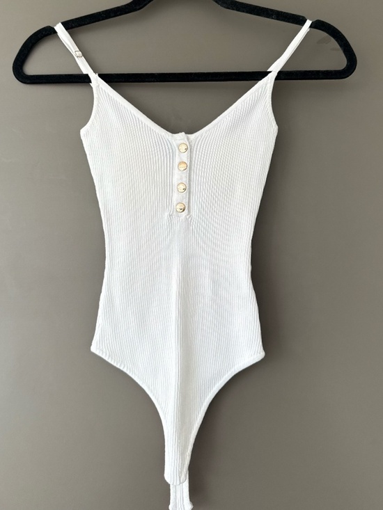 Hera Collection Tops - Hera Collection White Ribbed V-Neck Button Bodysuit